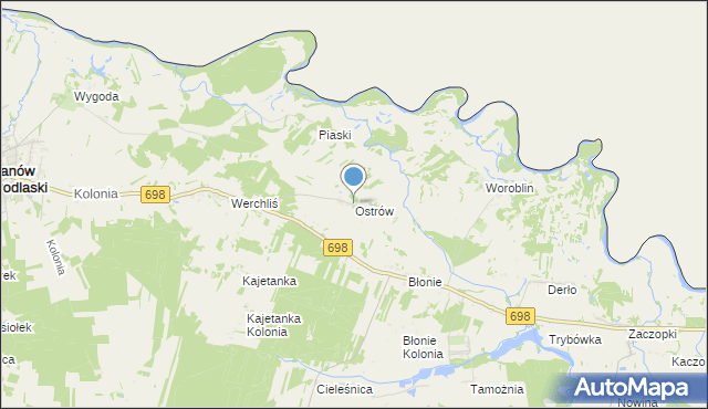 mapa Ostrów, Ostrów gmina Janów Podlaski na mapie Targeo